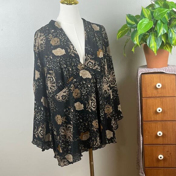 New York City Design Co. Tops - New York City Design Company Black and Brown Floral Sheer Top